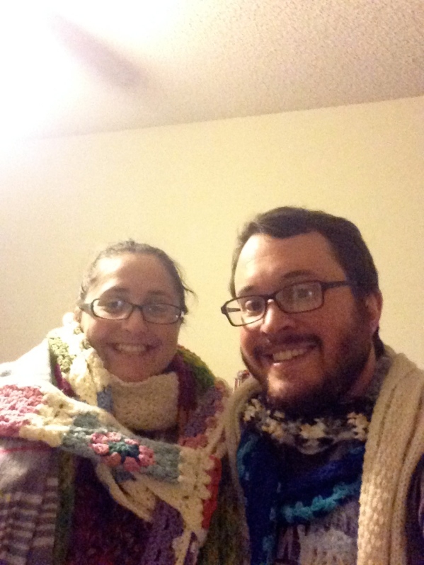 Wearing all of the scarves! 